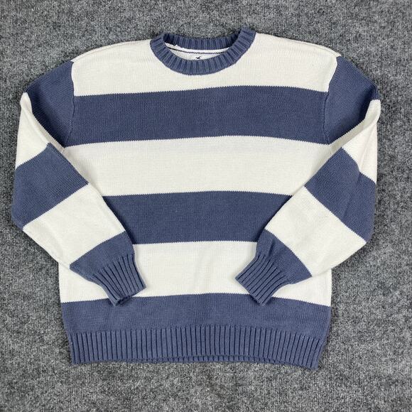 Hollister Sweater Womens XS Blue White Striped Knit Crew Neck Pullover Casual - Picture 1 of 7